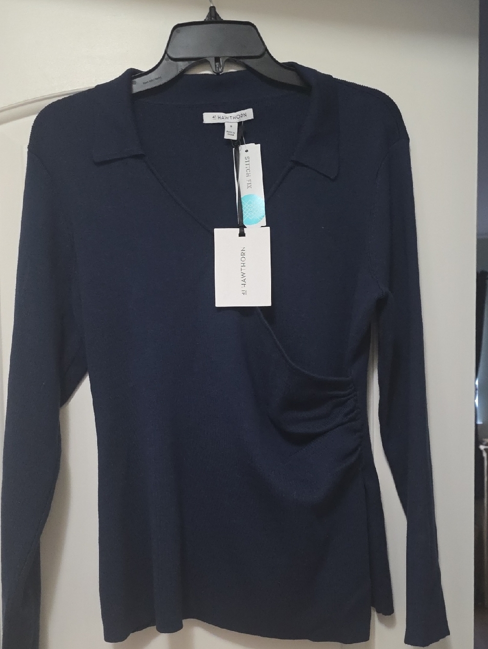 41 Hawthorn Navy Long Sleeve Polo-Style Knit Top